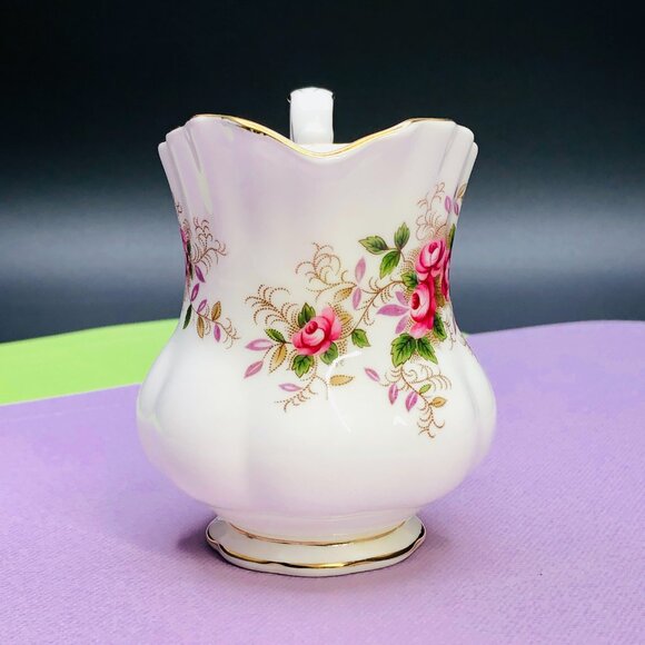 Vintage 60s Royal Albert England Lavender Rose Creamer: Gilded Bone China - Picture 3 of 10